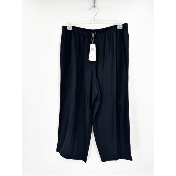 Eileen Fisher System Silk Black Georgette Crepe Cropped Pants Size Large NWT - Picture 2 of 6